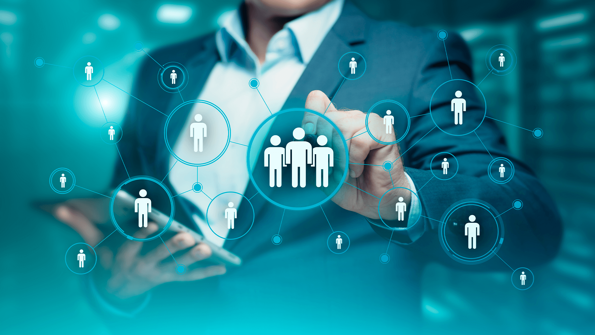 The image shows a professional with work icons, symbolizing IT turnover.