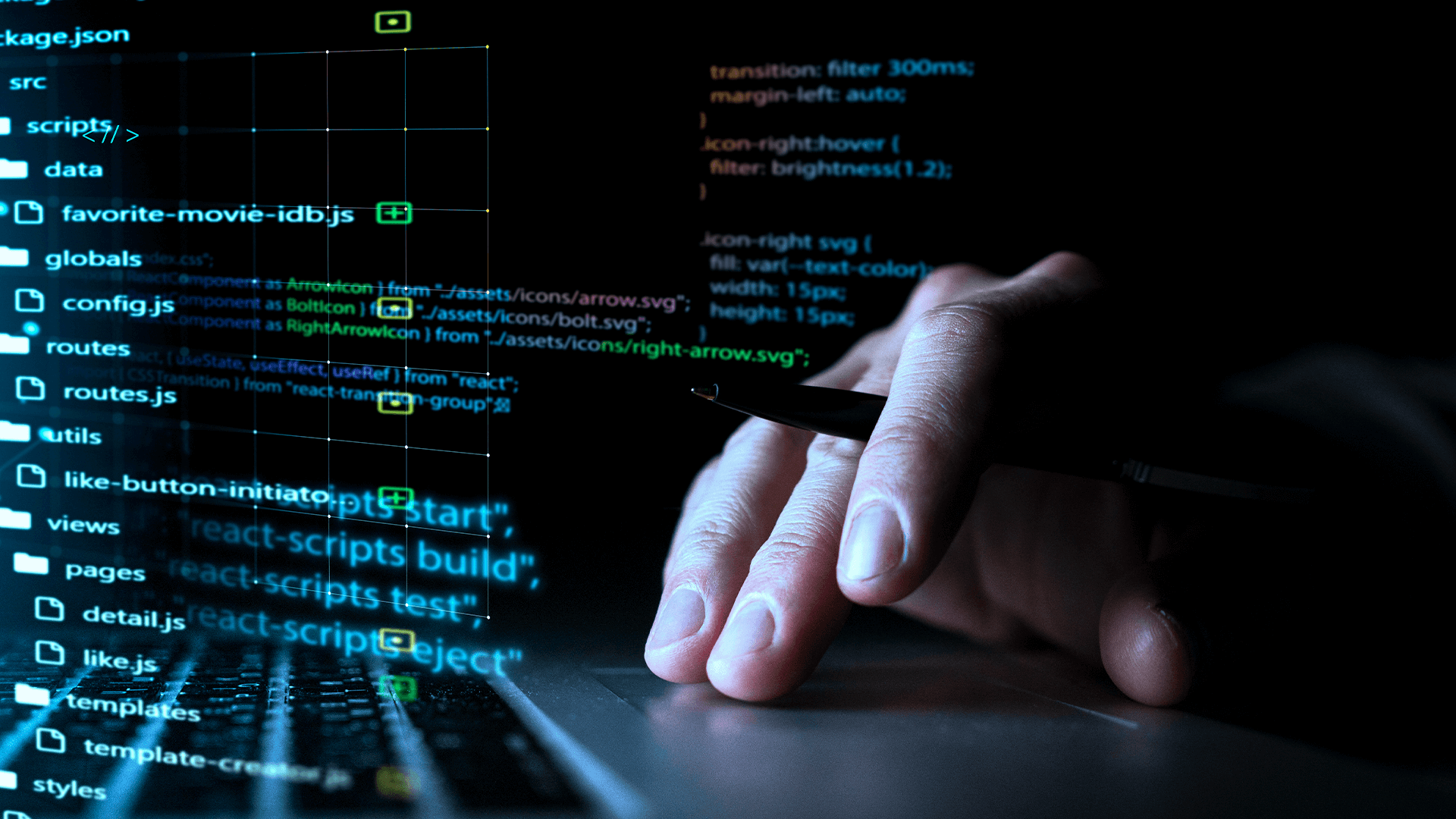 An IMAGE of a person holding a pen and lots of code, symbolizing the difference between C# vs Java.