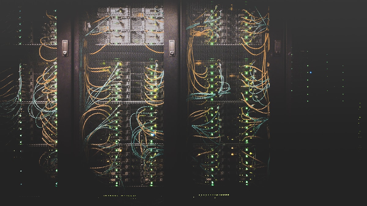 Server rack in a data center — cloud computing infrastructure for AI workloads